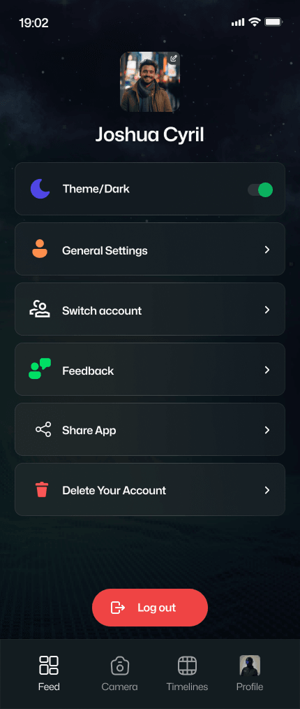 Lifestory profile and settings screen