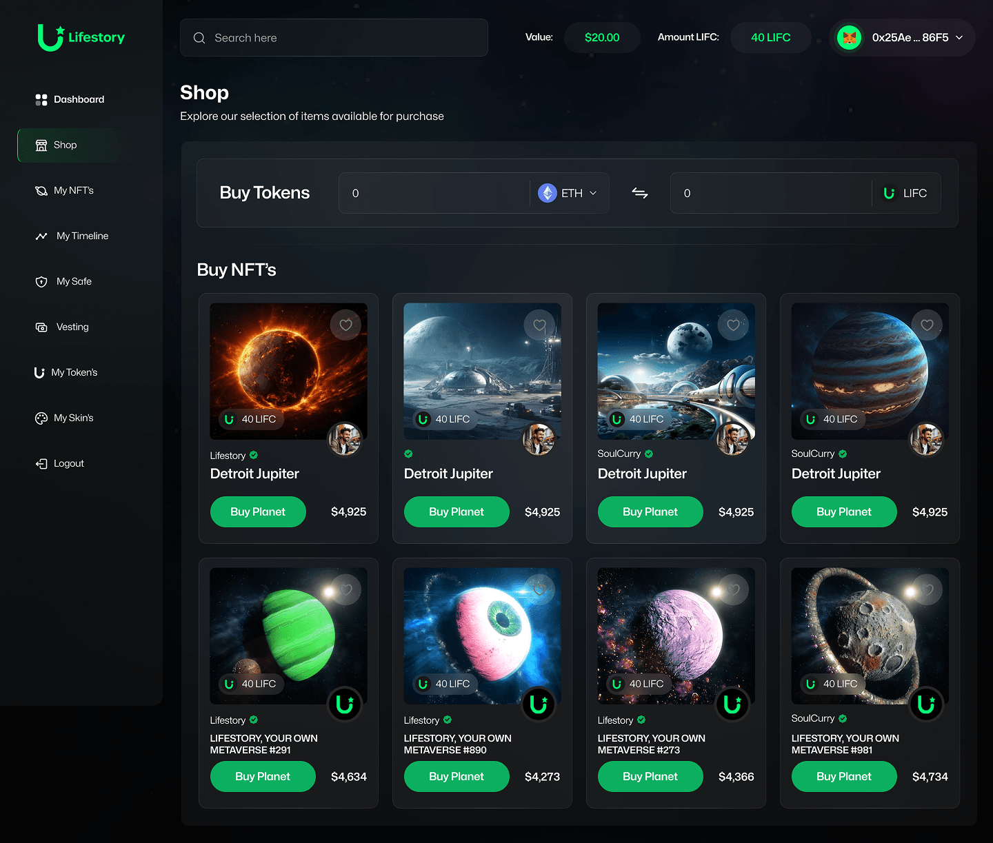 Lifestory Shop — NFT marketplace for buying planets