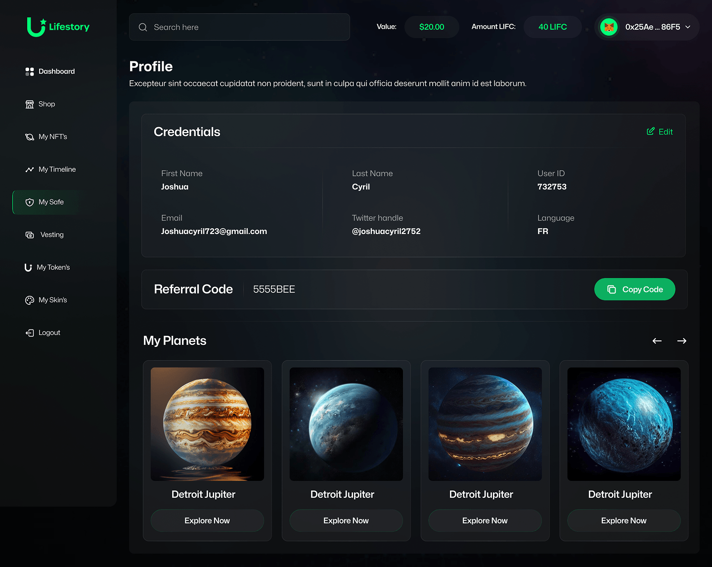 Lifestory profile and app shell