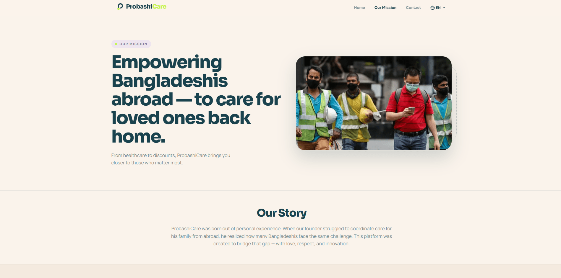 ProbashiCare Our Mission page