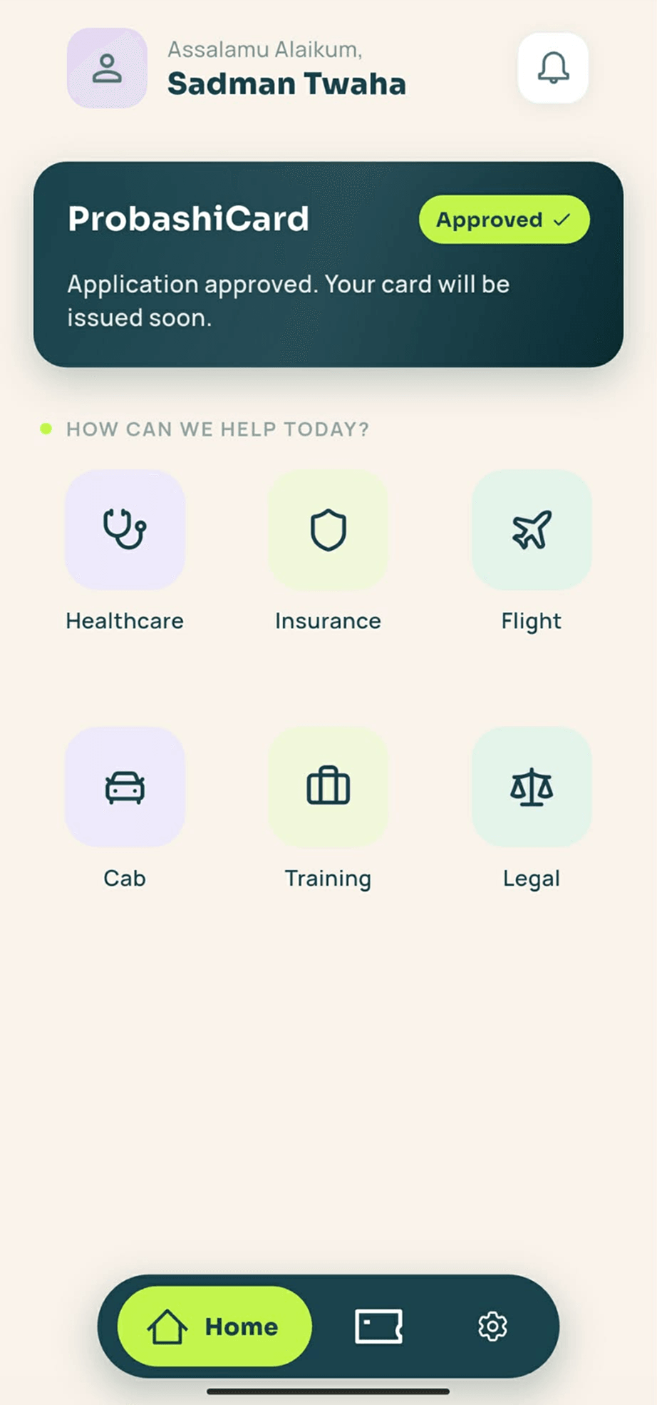 Home dashboard