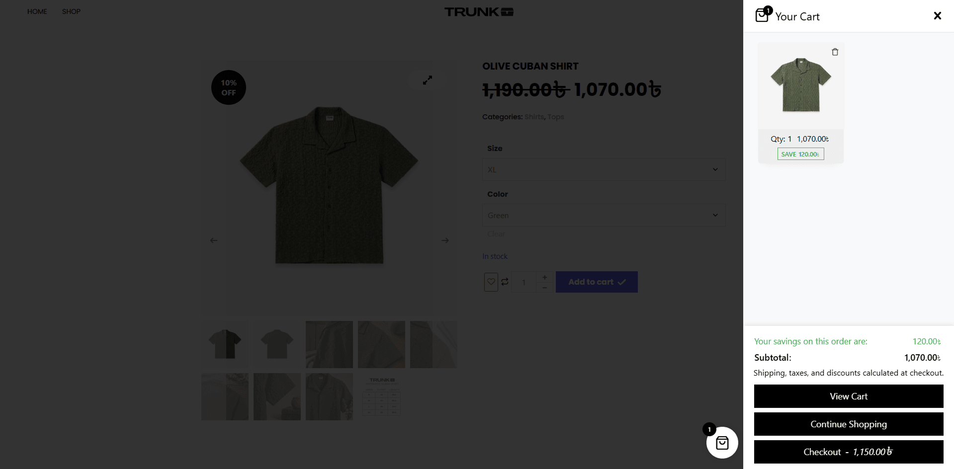 TrunkClo Black Cuban Shirt product detail page